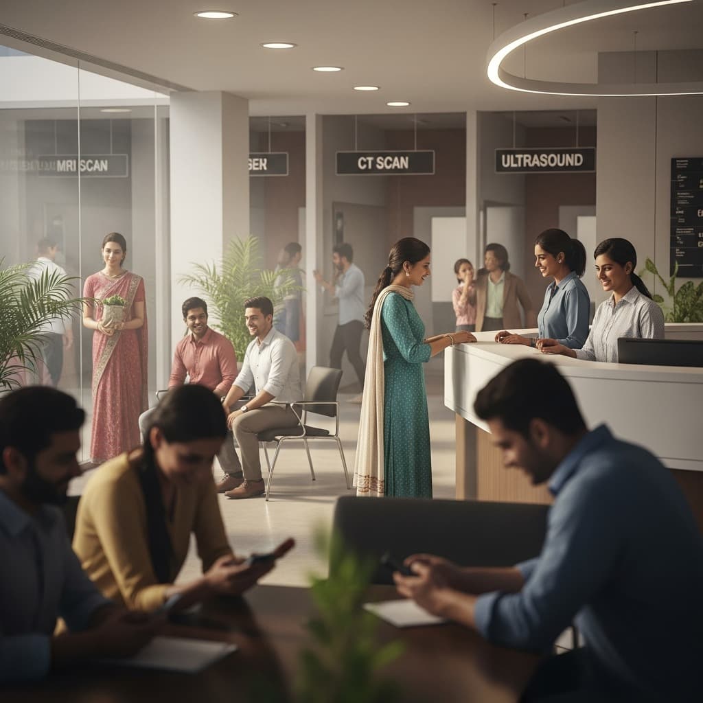 Patients at Prakruthi Diagnostic Centre reception